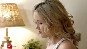 A blonde woman engages in blonde,blowjob