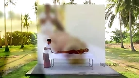 A woman gets a relaxing goldenshower,massage