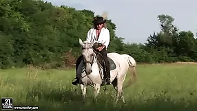 A mature man and a young woman cowgirl,girl