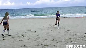 Mischievous beach volleyball 4some,american
