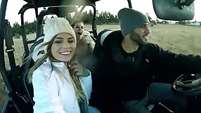 Four gorgeous women in a american,car