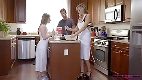 Kitchen passion with blonde 3some,american