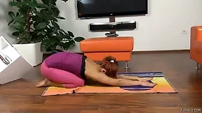 Athletic redhead indulges in fitness,flexible